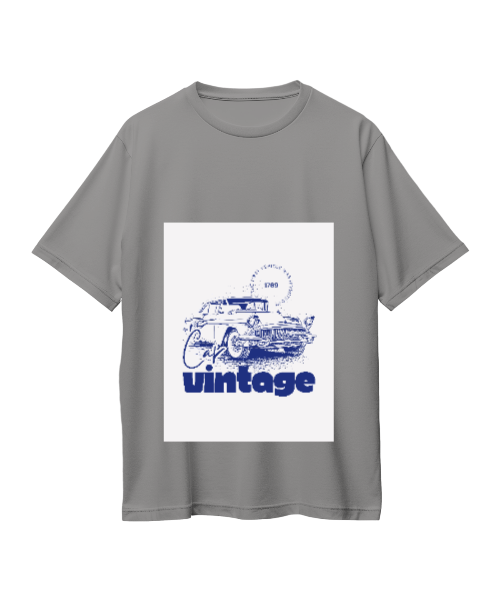 Vintage Car Graphic Oversized T-Shirt | Grey Melange