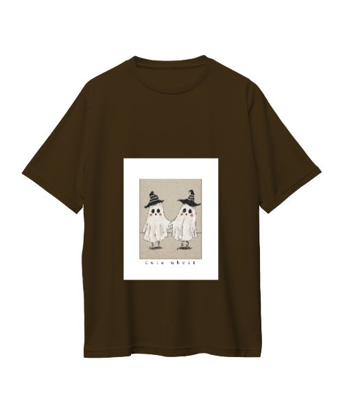 Cozy Ghost Graphic Oversized Brown T-Shirt